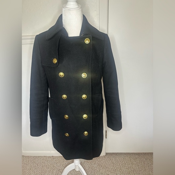 J. Crew Jackets & Blazers - J. Crew Black Pea Coat with Gold Buttons size Petite 6
